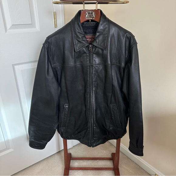 Vintage Colebrook American Classics Leather Bomber Jacket Black Zip Up - Picture 2 of 11